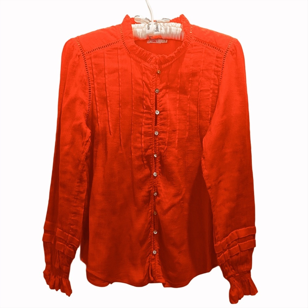Faherty Coral Button-Front Ruffle-Trim Blouse - Picture 3 of 13